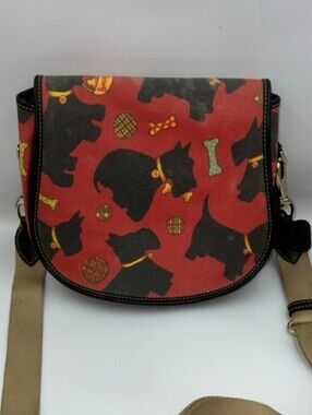 Rare Dooney & Bourke Red and Black Scottie Dog Print Crossbody With Bone Charm